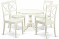 East West Furniture HBBO5-LWH-W 5 Piece Dining Room Furniture Set Includes a Round Kitchen Table with Pedestal and 4 Dining Chairs, 42x42 Inch, Linen White