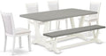 East West Furniture V097MZ001-6 6 Piece Dining Table Set Contains a Rectangle Dining Room Table with V-Legs and 4 Cream Linen Fabric Parson Chairs with a Bench, 40x72 Inch, Multi-Color