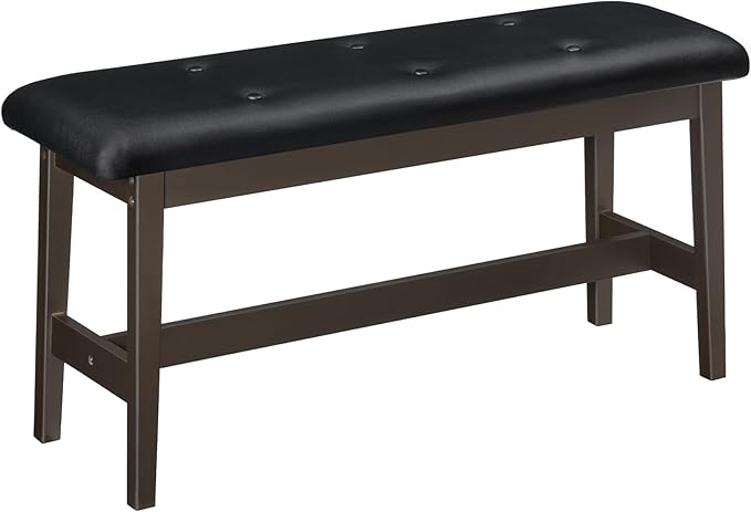 HOOBRO Dining Bench, Bamboo Dining Room Bench with PU Leather Upholstered Seat, for Kitchen, Living Room, Hallway, Kitchen, Entryway, Brown and Black CB13CD01