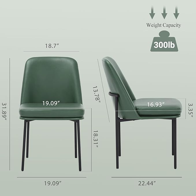 COLAMY Modern Dining Chairs Set of 6, Faux Leather Upholstered Dining Room Chairs Kitchen Chairs Dinner Chair with Curved Back and Metal Legs, Green
