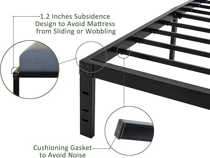 45MinST 18 Inch Platform Bed Frame/Easy Assembly Mattress Foundation / 3000lbs Heavy Duty Steel Slat/Noise Free/No Box Spring Needed, Twin