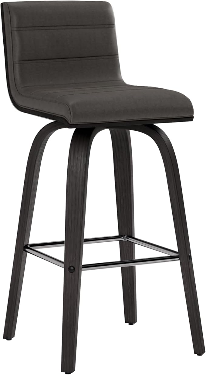 Armen Living Vienna 26" Swivel Counter Stool in Black Wood Finish with Gray Faux Leather - Set of 3