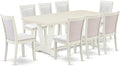 East West Furniture V027MZ001-9 9 Piece Modern Dining Table Set Includes a Rectangle Wooden Table with V-Legs and 8 Cream Linen Fabric Parsons Dining Chairs, 40x72 Inch, Multi-Color