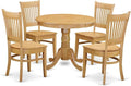East West Furniture ANVA5-OAK-W 5 Piece Dining Set Includes a Round Dining Room Table with Pedestal and 4 Wood Seat Chairs, 36x36 Inch, Oak