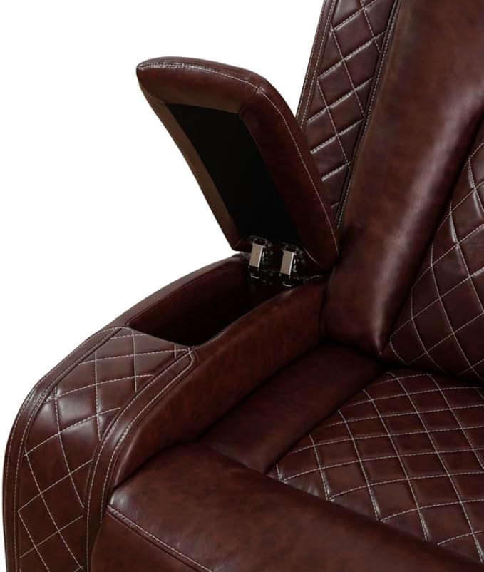 Electric Power Recliner Chair Living Room Furniture, Comfy Wide Lazy Home Theater Breathing Leather Seating with USB 2.0 Charging Ports, LED Light Strips (Red)