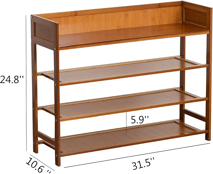 4 Tier Shoe Rack Organizer, 4 Tire Bamboo Stackable Shoe Shelf Storage Organizer, for Entryway, Hallway, and Closet (Brown)