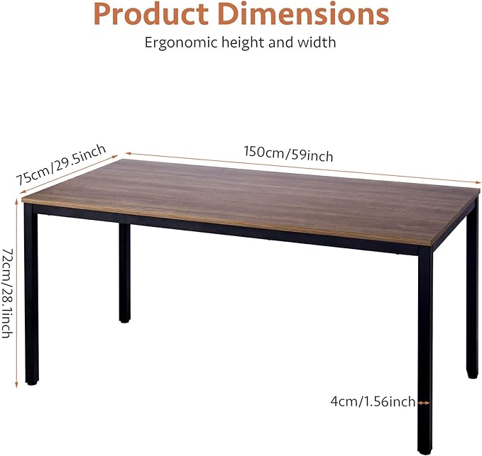 POPRUN Writing Computer Office Desk 59 Inch（60"x 30"） Home Office Wooden Writing Study Desk Table, Large Solid Wood Desk, Modern Simple Sturdy Laptop Study Table, Walnut - Solid Tabletop Made of MDF