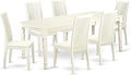 East West Furniture DOIP7-LWH-W 7 Piece Dining Table Set Consist of a Rectangle Dining Room Table with Butterfly Leaf and 6 Wooden Seat Chairs, 42x78 Inch, Linen White