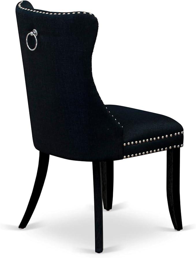East West Furniture LGDA9-BLK-24 9 Piece Dining Table Set Includes a Rectangle Kitchen Table with Butterfly Leaf and 8 Polyester Fabric Upholstered Chairs, 42x84 Inch, Black