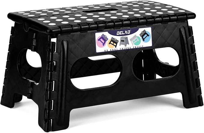 Delxo Folding Step Stool,15-Inch Extra Wide 9 Inch Height Heavy Duty Stepping Stool More Safe and Comfortable Non Slip Foldable Step Stool Black