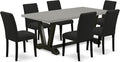 East West Furniture V697AB624-7 7 Piece Modern Dining Table Set Consist of a Rectangle Wooden Table with V-Legs and 6 Black Color Linen Fabric Upholstered Chairs, 40x72 Inch, Multi-Color