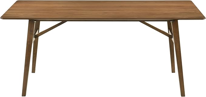 Armen Living Channell Mid Century Modern 6 Piece Walnut Wood Dining Table Set with Bench in Blue Fabric