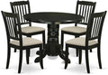 East West Furniture SHDA5-BLK-C 5 Piece Dinette Set for 4 Includes a Round Kitchen Table with Pedestal and 4 Linen Fabric Kitchen Dining Chairs, 42x42 Inch, Black