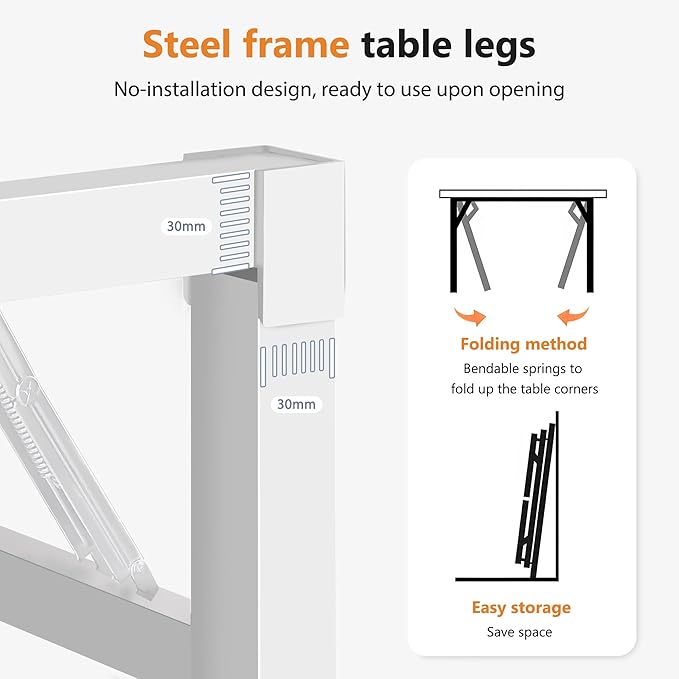DlandHome 47 inches Folding Table Computer Desk Portable Table Activity Table Conference Table Home Office Desk, Fully Assembled White DND-ND5-120WW