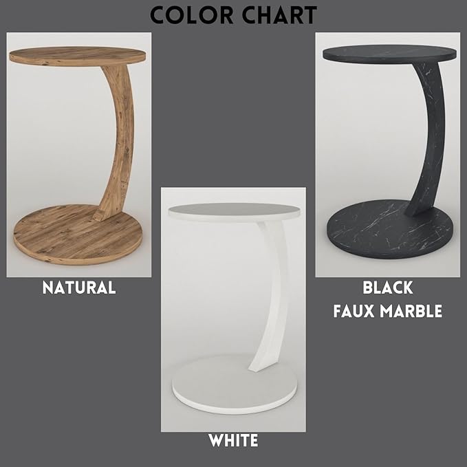 C Shaped End Table for Couch Small Places, Space Saver Round Side Table for Sofa and Bedside with Wheel, Coffee and Eating Snack Time Tray for Living Room, Office (White)