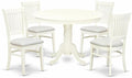 East West Furniture HLVA5-LWH-C 5 Piece Kitchen Table Set for 4 Includes a Round Dining Room Table with Pedestal and 4 Linen Fabric Upholstered Dining Chairs, 42x42 Inch, Linen White
