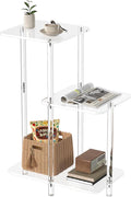 Eglaf Acrylic 3 Tiers Side Table - Square Step End Table - Clear Nightstand Small Bedside Table Accent Entryway Table, for Living Room, Bedroom, Hallway, 17'' L x 10'' W x 23.5'' H
