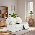 Electric Power Recliner Loveseat Set Living Room Furniture, Comfy Home Theater Breathing Leather Seating with USB 2.0 Charging Ports, LED Light Strips, Mid Console and Cupholders (White)