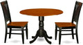 East West Furniture DLWE3-BCH-W 3 Piece Kitchen Table & Chairs Set Contains a Round Dining Table with Dropleaf and 2 Dining Room Chairs, 42x42 Inch, Black & Cherry