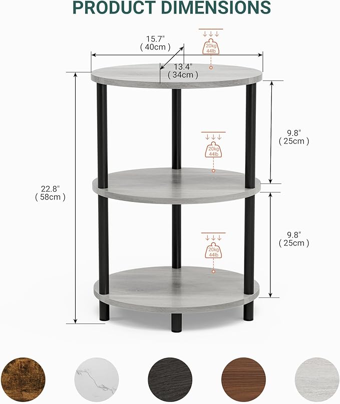 Small Round Side Table - 3-Tier Oval Accent Table for Small Spaces, Rustic Wood and Metal Couch End Table, Nightstand for Bedroom or End Table Living Room, Set of 2, Greige