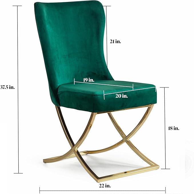 Ottomanson Royal Dining Chairs Set of 2 – Upholstered Tufted Microfiber, Assembled, Gold Metal Legs, Beech Wood Frame, 350 lb Capacity, Green