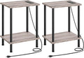 HOOBRO Side Table with Charging Station, Set of 2 End Tables with USB Port and Outlets, Nightstand with 2-Layer Storage Shelves for Small Spaces, Living Room, Bedroom, Greige and Black BG09UBZP201