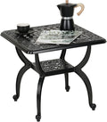 JARDIN DE CENTENNIAL Cast Aluminum Outdoor Side Table,Anti-Rust Outdoor End Table,Patio Coffee Bistro Table for Indoor,Garden,Porch,Balcony(Square Black)