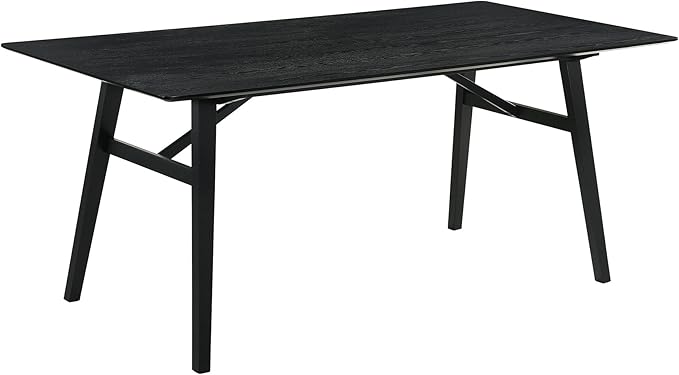 Armen Living Channell Mid Century Modern 7 Piece Black Wood Dining Table Set with Charcoal Fabric