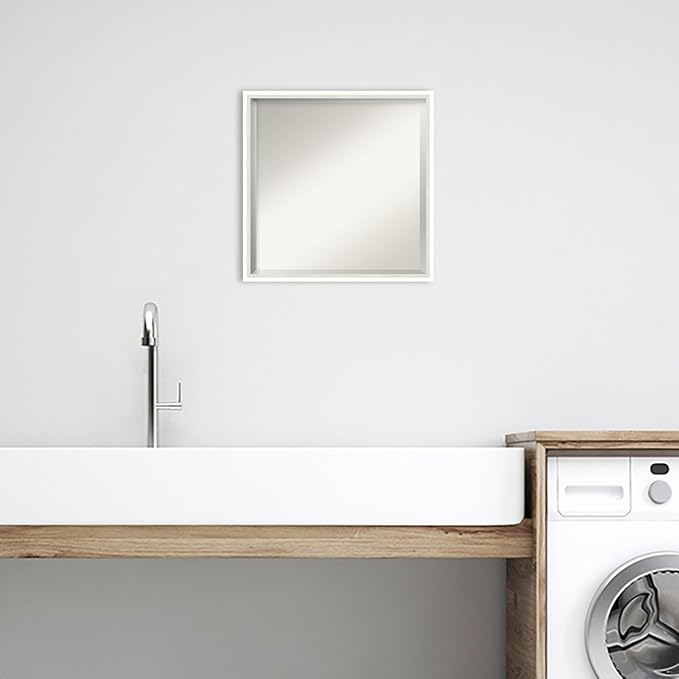 Amanti Art White Bathroom Mirror for Over Sink, 21x21 Lucie White Square Vanity Mirror, Medium Modern Wood Frame, Hangs Horizonally and Vertically, Bathroom Wall Decor, Beveled Edge from WI, USA
