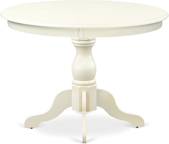 East West Furniture HBCL5-LWH-C 5 Piece Dining Table Set for 4 Includes a Round Kitchen Table with Pedestal and 4 Linen Fabric Dining Room Chairs, 42x42 Inch, Linen White