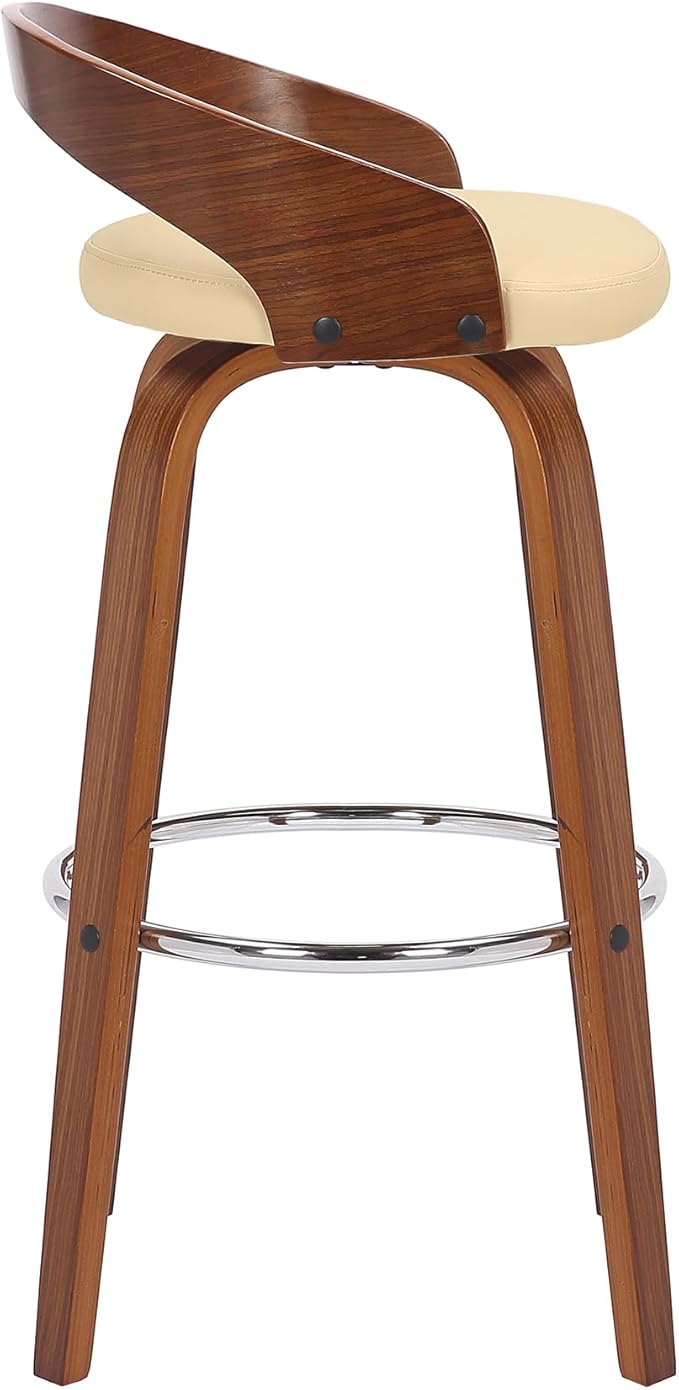 Armen Living Sonia 30" Bar Height Swivel Cream Faux Leather and Walnut Wood Bar Stool - Set of 3