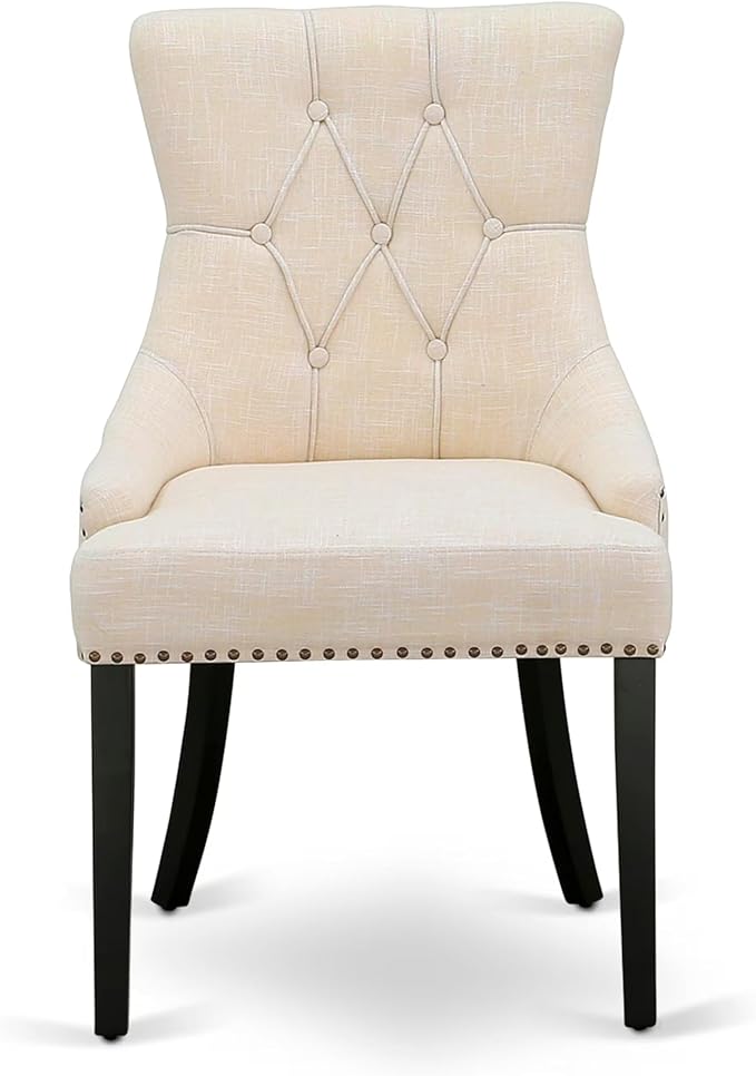 East West Furniture V696FR102-6 6 Piece Dining Set Contains a Rectangle Dining Room Table with V-Legs and 4 Light Beige Linen Fabric Upholstered Chairs with a Bench, 36x60 Inch, Multi-Color