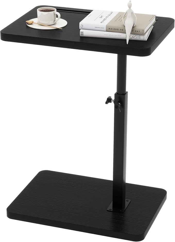 IBUYKE Tray Table for Couch, 360° Swivel Height Adjustable End Table for Small Spaces, with Phone & Tablet Slot, Modern Small Coffee Snack Table for Sofa/Bed, Black UTVT003B