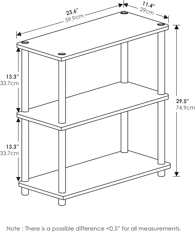 Furinno Turn-N-Tube 3-Tier Compact Multipurpose Shelf Display Rack, Sonoma Oak/White