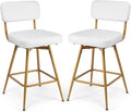 Swivel Counter Height Bar Stools Set of 2, Faux Leather Bar Stools with Back, Metal Legs and Footrest, 26" Seat Height Barstools for Kitchen Islands and Home Bars, Easy Assembly, White&Gold