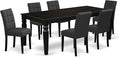 East West Furniture LGAS7-BLK-12 7 Piece Dinner Table Set Contain A Dining Table and 6 Dark Gray Polyester Fabric Person Chairs with Stylish Back- Black Finish