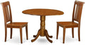 East West Furniture DLPO3-SBR-W 3 Piece Kitchen Table Set for Small Spaces Contains a Round Dining Room Table with Dropleaf and 2 Solid Wood Seat Chairs, 42x42 Inch, Saddle Brown