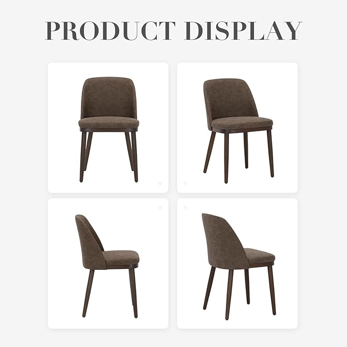 COLAMY Upholstered Dining Chairs Set of 4, Modern Kitchen Chairs with Back, Leather Side Dining Room Chairs with Wood Legs for Kitchen Dining Room Restaurant, Dark Brown