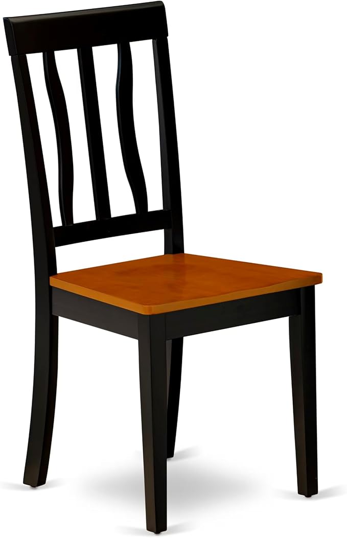 East West Furniture HLAN3-BCH-W 3 Piece Dining Table Set for Small Spaces Contains a Round Dining Room Table with Pedestal and 2 Wood Seat Chairs, 42x42 Inch, Black & Cherry