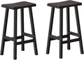 29" H Bar Stools Set of 2 - Classic Saddle Seat with Footrest, Resin Kitchen Counter Stool, Anti-Slip & Waterproof - Tall Barstools for Bar, Kitchen, Dining Room, Lounge - Black