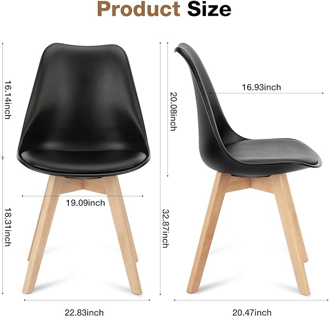 OLIXIS Dining Chairs Set of 8 Kitchen Mid Century Modern Chairs with Wood Legs and PU Leather Cushion for Living Room Bedroom Outdoor Lounge, Black
