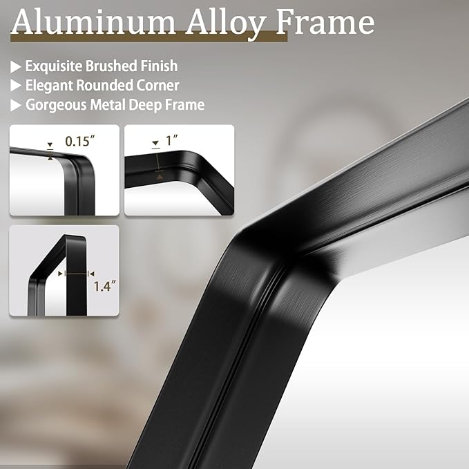 Large Bathroom Mirror 30x56 inch, Gorgeous Deep Frame Wall Vanity Mirror for Over Sink with Shatterproof Tempered Glass, Hanging Horizontal or Vertical, Black