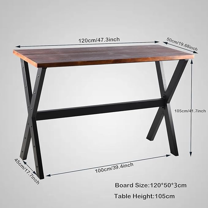 Bar Table, 47.24"L×41.33"H Bar Height Pub Table High Top Rectangular Sofa Console Table Kitchen Dining Coffee Table, for Narrow Space, Living Room, Indoor, Rustic Brown Wood, Industrial Black Metal