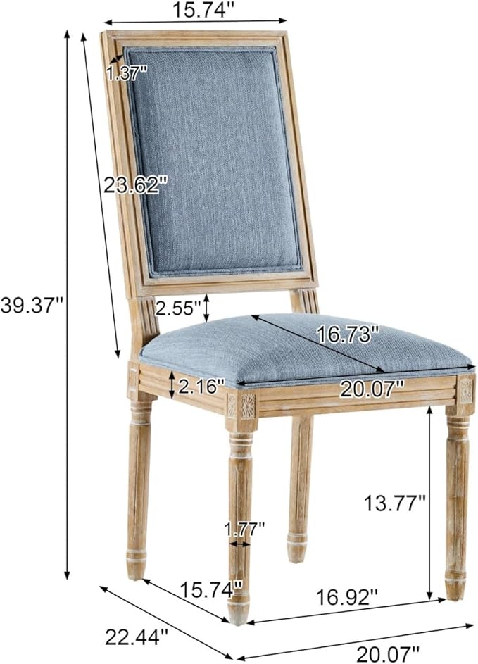 Merax Upholstered Solid Wood Dining Chairs Set of 6, French Country Style Accent Side Seating Furniture for Kitchen, Living Room, Cushioned Back, Slate Blue