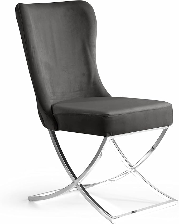 Ottomanson Royal Dining Chairs Set of 2 – Upholstered Tufted Microfiber, Assembled, Silver Metal Legs, Beech Wood Frame, 350 lb Capacity, Gray