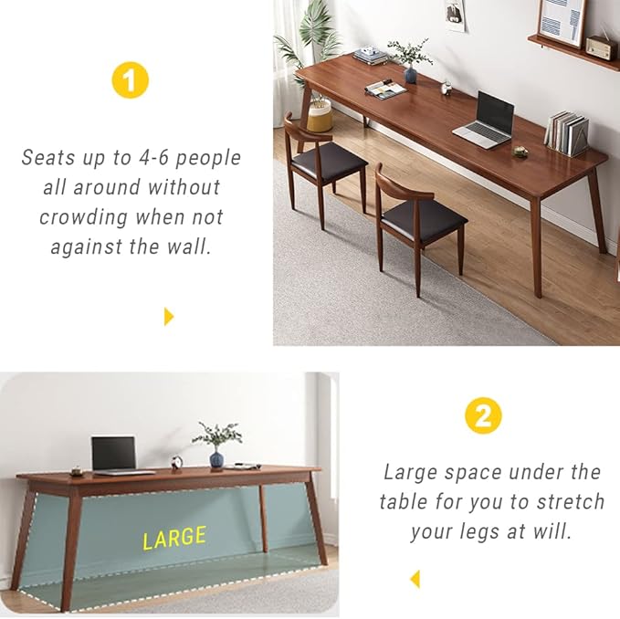 Mid-Century Long Desk Table - 71" Simple Modern Extra Long 2-Person Wood Computer Workstation for Home Office Work in Walnut, 71" W x 24" D