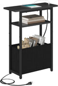 Narrow Side Table with Charging Station, Small End Table for Small Spaces, Skinny Nightstands with Storage Basket, 3 Tier Sofa Couch Bedside Tables for Living Room,Bedroom, Black