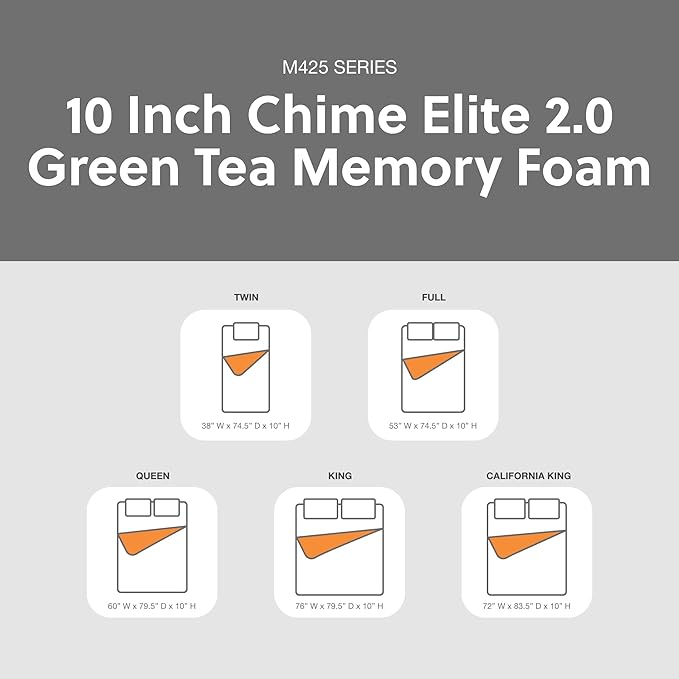 Signature Design by Ashley 10 Inch Chime Elite 2.0 Firm Green Tea Memory Foam Mattress for Cool Sleep and Pressure Relief, California King, Fiberglass Free, Mattress In A Box