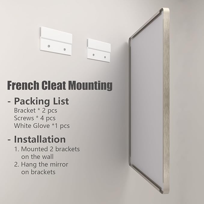 28x36 Silver Bathroom Mirror for Wall, Brushed Metal Framed Bathroom Vanity Mirror, Rounded Corner Rectangle Silver Mirror, Shatterproof, Anti-Rust (Horizontal/Vertical)
