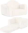 Tiita Kids Chairs for Toddler, 2-in-1 Toddler Soft Sherpa Couch Fold Out, Convertible Sofa to Lounger for Girls and Boys, Beige